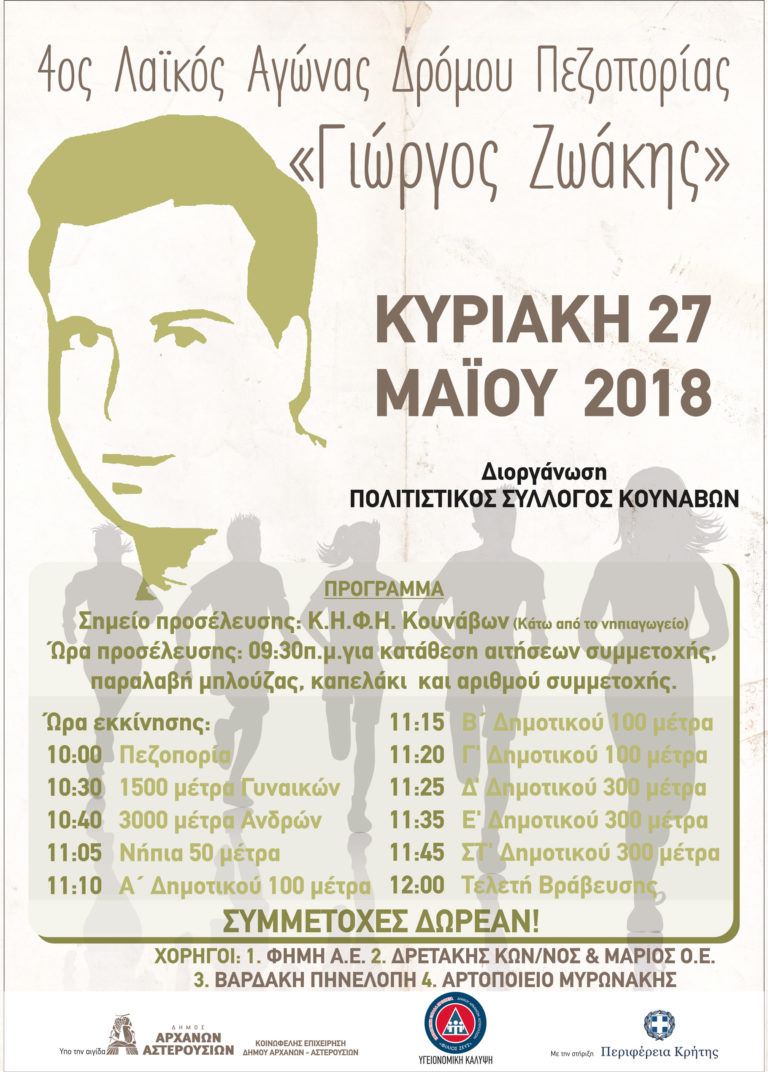 Με την στήριξη της Περιφέρειας Κρήτης ο 4ος  Λαϊκός Αγώνας Δρόμου