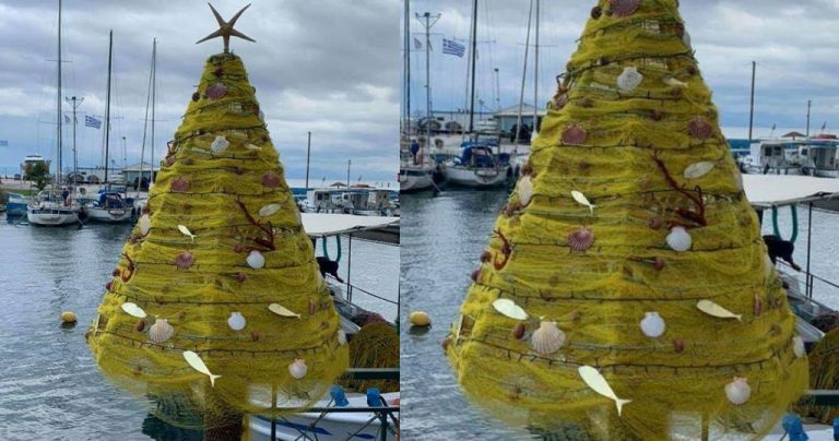 Ψαράδες στόλισαν Χριστουγεννιάτικο δέντρο με δίχτυα