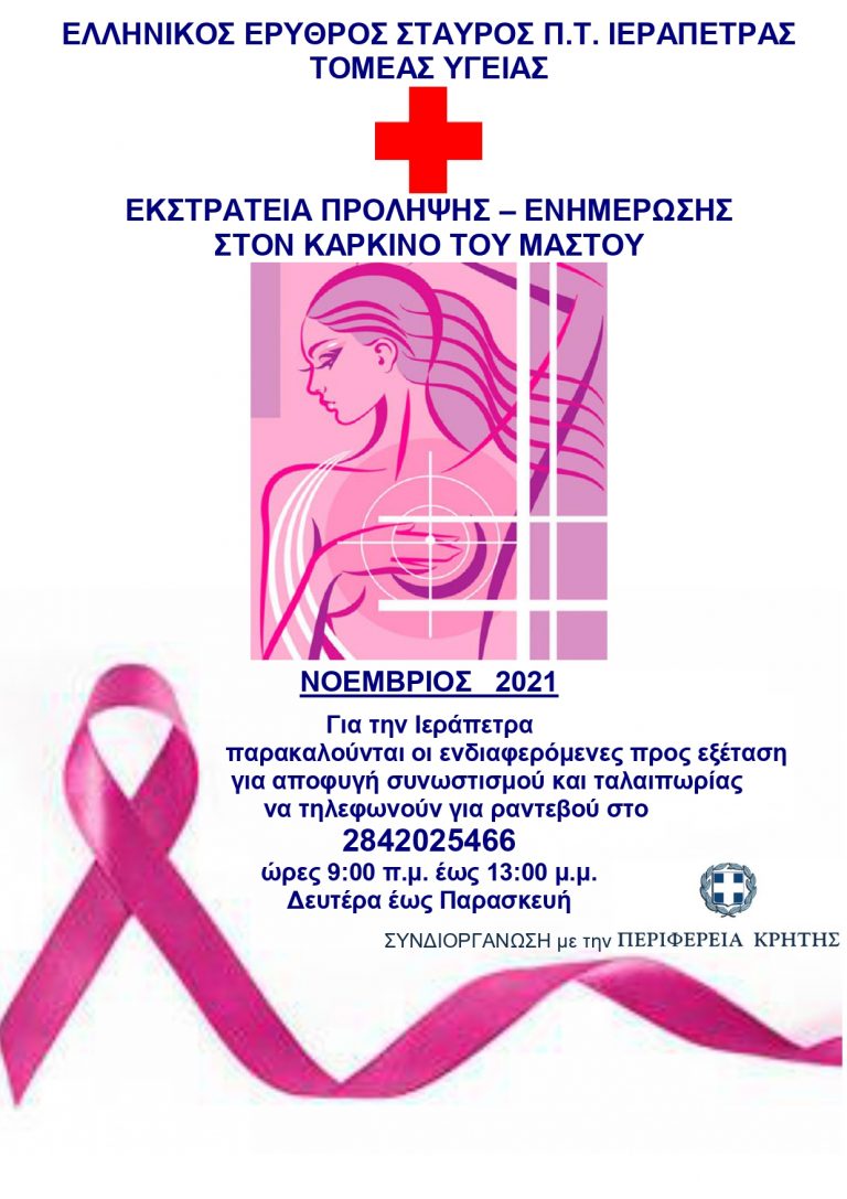 Με τη συνδιοργάνωση της Περιφέρειας Εκστρατεία πρόληψης – ενημέρωσης για τον καρκίνο του μαστού