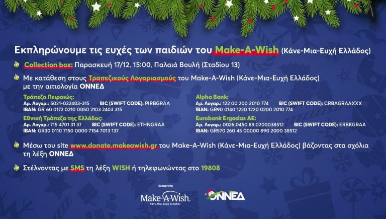 “Χριστουγεννιάτικη δράση της ΟΝΝΕΔ: Στηρίζουμε το Make-A Wish (Κάνε-Μια-Ευχή Ελλάδος)”