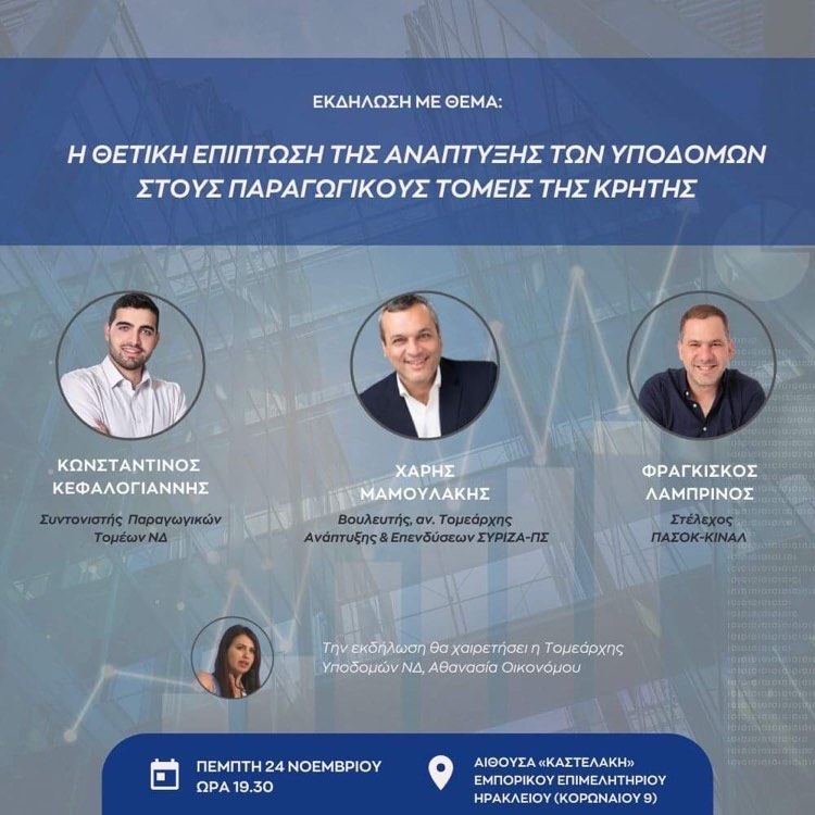 Εκδήλωση με Θέμα « Η θετική επίπτωση της ανάπτυξης των υποδομών στους παραγωγικούς τομείς της Κρήτης».