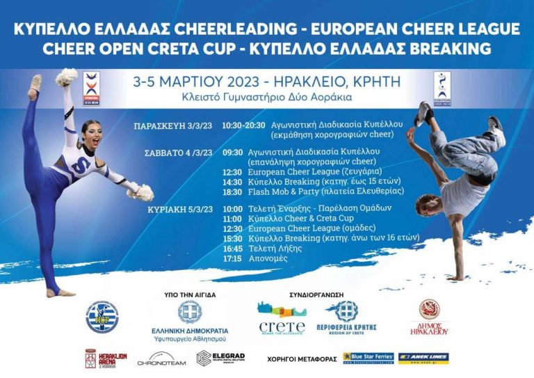 Κύπελλο Ελλάδος 2023 «European Cheer League open Creta Cup» και κύπελλο Ελλάδος «Breaking Dance» με την στήριξη της Περιφέρειας Κρήτης