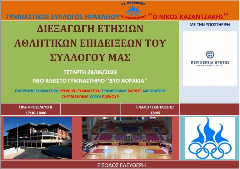 Ετήσιες αθλητικές επιδείξεις Γ.Σ.Η. «Ο Ν. ΚΑΖΑΝΤΖΑΚΗΣ» με την στήριξη της Περιφέρειας Κρήτης.