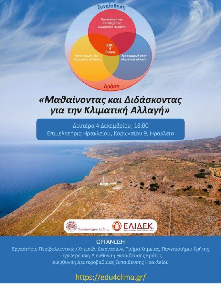 ΠΡΟΣΚΛΗΣΗ ΣΕ ΗΜΕΡΙΔΑ  «Μαθαίνοντας και Διδάσκοντας για την Κλιματική Αλλαγή»     Δευτέρα 4 Δεκεμβρίου 2023, 18:00