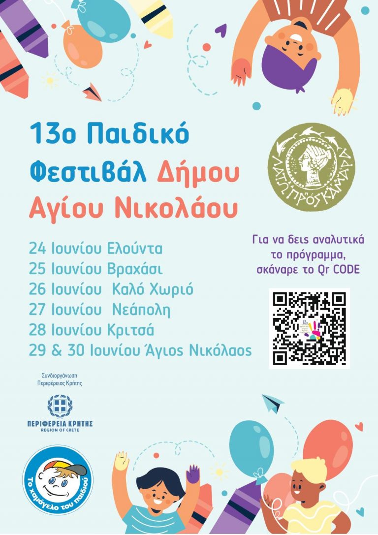 13ο ΠΑΙΔΙΚΟ ΦΕΣΤΙΒΑΛ ΔΗΜΟΥ ΑΓΙΟΥ ΝΙΚΟΛΑΟΥ ΜΕ ΤΗΝ ΣΤΉΡΙΞΗ ΤΗΣ ΠΕΡΙΦΕΡΕΙΑΣ ΚΡΗΤΗΣ