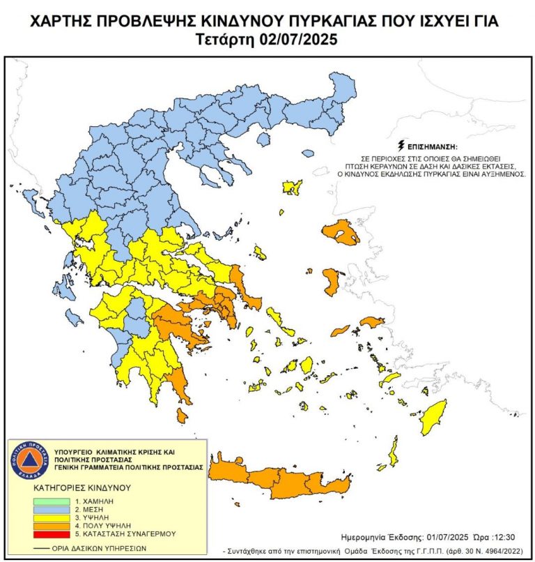 Πολύ υψηλός κίνδυνος Πυρκαγιάς σε όλη την Κρήτη για αύριο Τετάρτη 02 Ιουλίου 2025